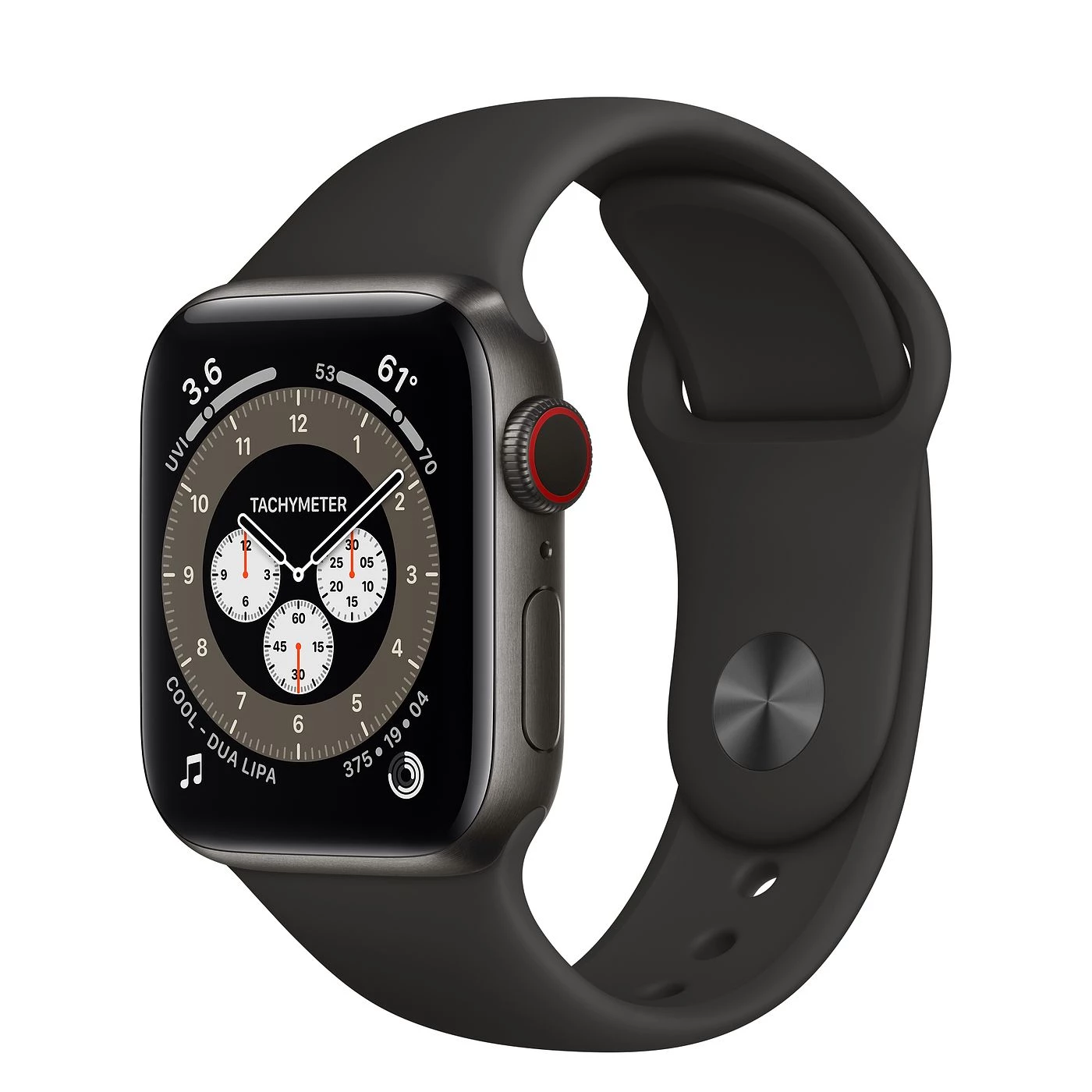 Apple Watch Edition Series 6 GPS + Cellular 40mm Space Black Titanium Case with S/M Dark Gray Sport Band (M0DX3) + Black Sport Band (MTP62)